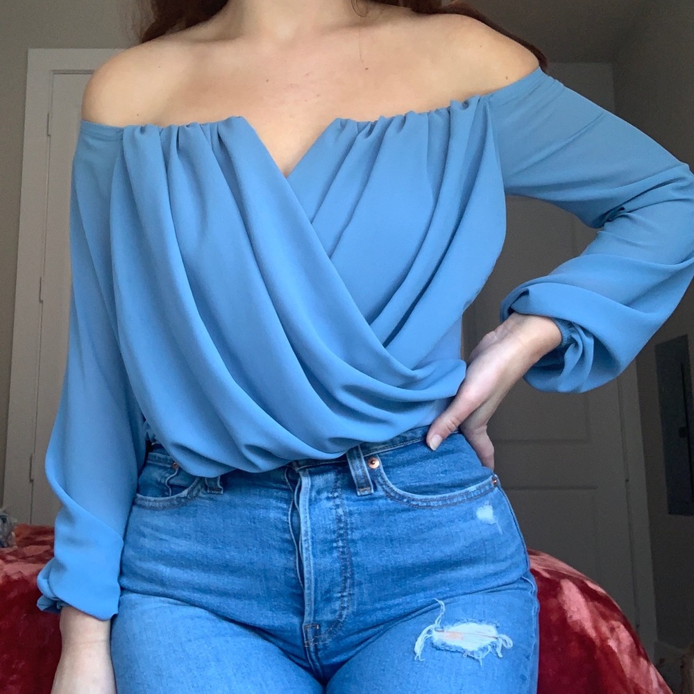Blue Off the Shoulder Crop Top NWT